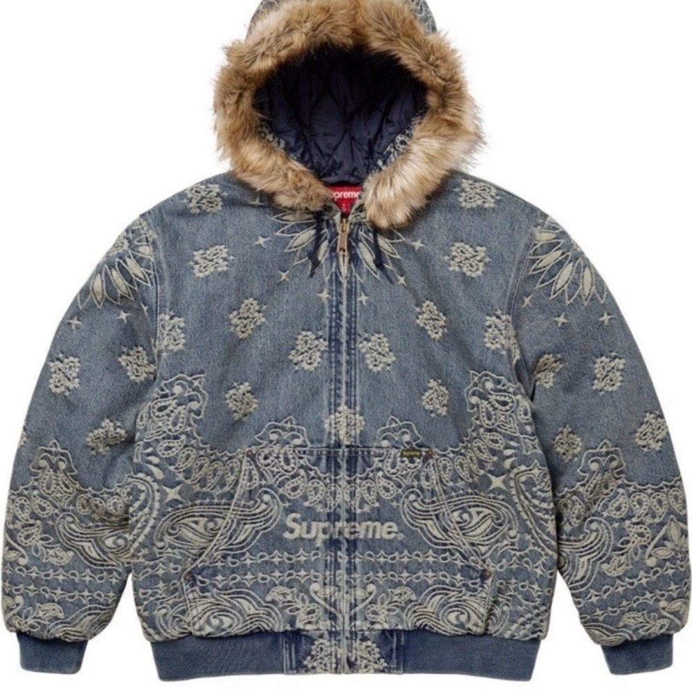 SUPREME BANDANA JACQUARD DENIM HOODED WORK JACKET